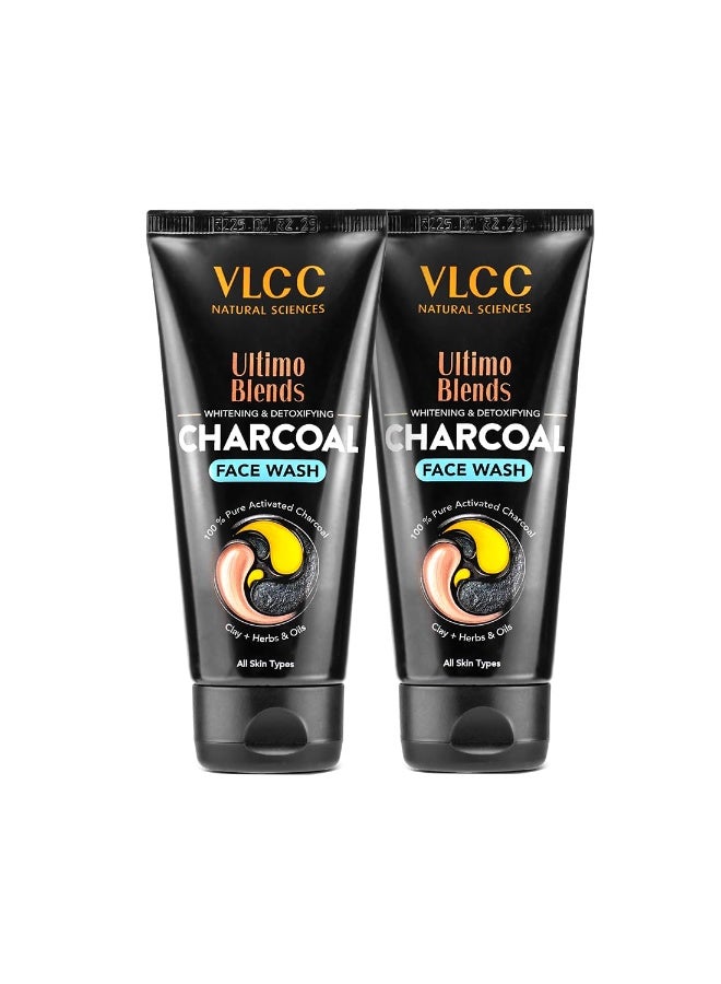 VLCC Ultimo Blends Charcoal Face Wash - 100ml X 2 (Pack of 2) - Whitening & Detoxifying, Acne Control, Exfoliation, Whitening with Activated Charcoal & Aloe Vera Extract - Image 1